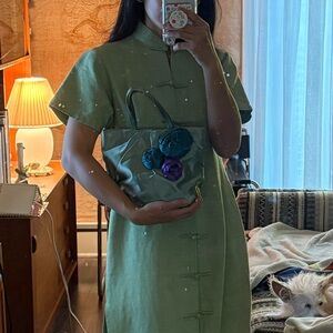 Prada BN1660 Raso Rose mint turquoise teal 3D flower handbag purse silk blend